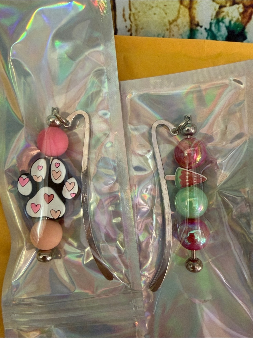 Beaded Paw & Ice Cream Bookmark Set - Pink, Mint, Purple